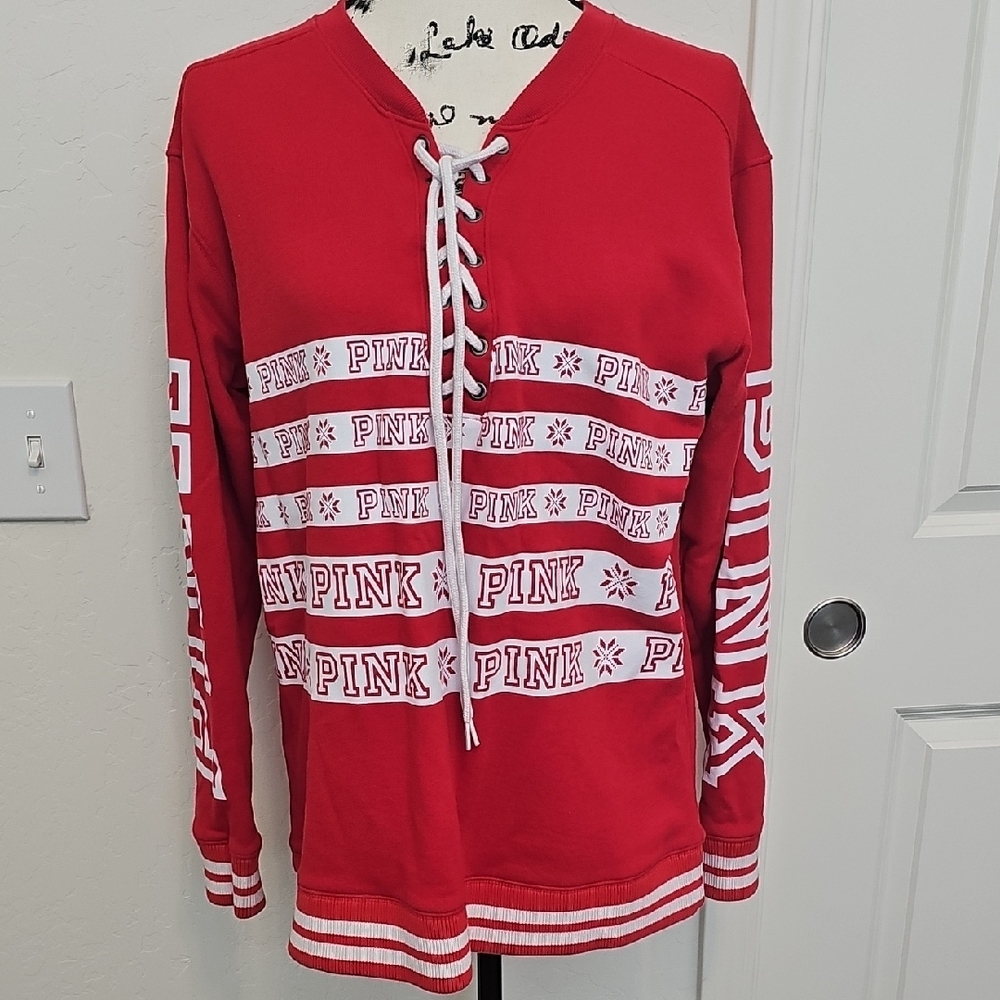 Victoria's Secret PINK Red Lace-Up Sweatshirt